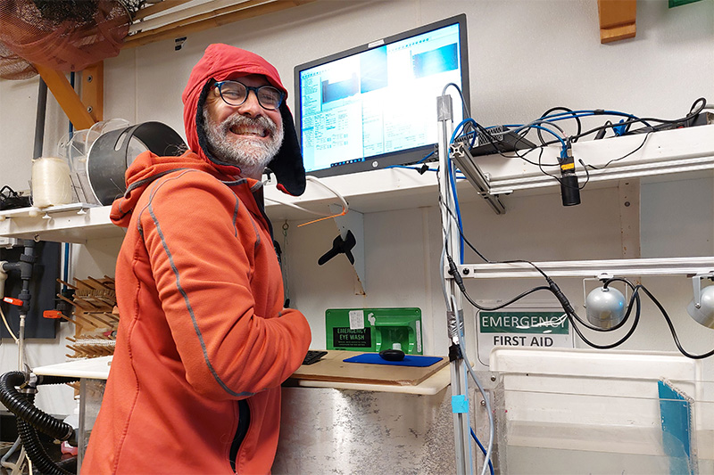 Senior Research Scientist David Fields doing experiments at Palmer Station