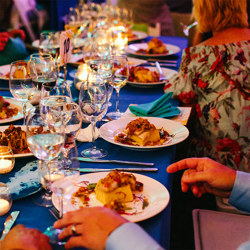 a long table set for a banquet