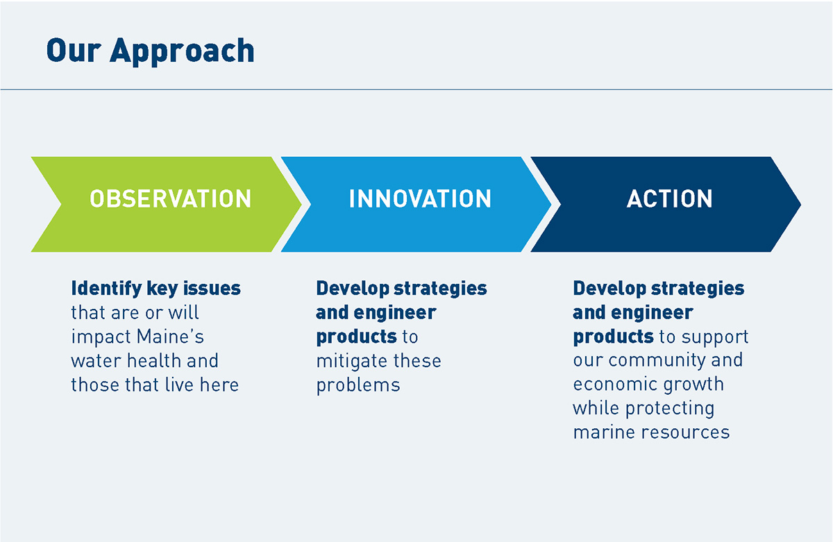 graphic description of the Bigelow approach to implementing solutions that support community and economic growth while protecting aquatic resources.